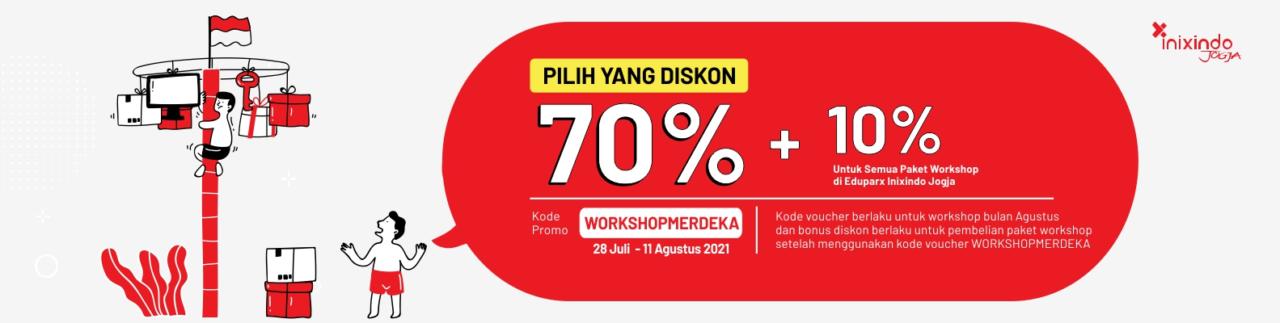 Banner Agustus Promo Merdeka! Diskon 80% Workshop Online! 1